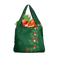 Hawaiian Taro Leaves-Hibiscus and Plumeria Grocery Bag Polynesian Art-Kakau Tattoo Green