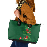 Hawaiian Taro Leaves-Hibiscus and Plumeria Leather Tote Bag Polynesian Art-Kakau Tattoo Green LT03 Green - Polynesian Pride