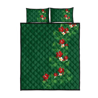 Hawaiian Taro Leaves-Hibiscus and Plumeria Quilt Bed Set Polynesian Art-Kakau Tattoo Green
