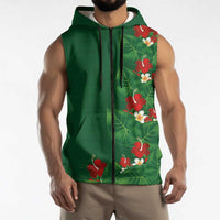 Hawaiian Taro Leaves-Hibiscus and Plumeria Sleeveless Zip Hoodie Polynesian Art-Kakau Tattoo Green LT03 - Polynesian Pride
