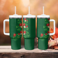 Hawaiian Taro Leaves-Hibiscus and Plumeria Tumbler With Handle Polynesian Art-Kakau Tattoo Green LT03 - Polynesian Pride