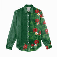 Hawaiian Taro Leaves-Hibiscus and Plumeria Women Casual Shirt Polynesian Art-Kakau Tattoo Green LT03 - Polynesian Pride