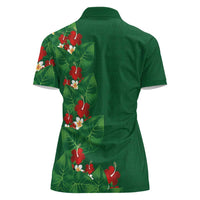 Hawaiian Taro Leaves-Hibiscus and Plumeria Women Polo Shirt Polynesian Art-Kakau Tattoo Green LT03 - Polynesian Pride