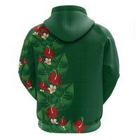 Hawaiian Taro Leaves-Hibiscus and Plumeria Zip Hoodie Polynesian Art-Kakau Tattoo Green LT03 - Polynesian Pride