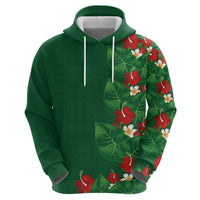 Hawaiian Taro Leaves-Hibiscus and Plumeria Zip Hoodie Polynesian Art-Kakau Tattoo Green LT03 - Polynesian Pride