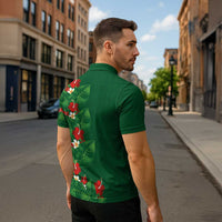Hawaiian Taro Leaves-Hibiscus and Plumeria Zipper Polo Shirt Polynesian Art-Kakau Tattoo Green LT03 - Polynesian Pride