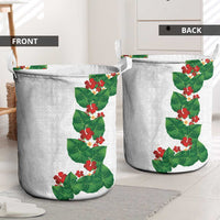 Hawaiian Taro Leaves-Hibiscus and Plumeria Laundry Basket Polynesian Art-Kakau Tattoo White