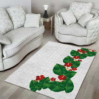 Hawaiian Taro Leaves-Hibiscus and Plumeria Area Rug Polynesian Art-Kakau Tattoo White