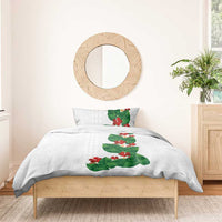 Hawaiian Taro Leaves-Hibiscus and Plumeria Bedding Set Polynesian Art-Kakau Tattoo White