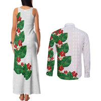 Hawaiian Taro Leaves-Hibiscus and Plumeria Couples Matching Tank Maxi Dress and Long Sleeve Button Shirt Polynesian Art-Kakau Tattoo White LT03 - Polynesian Pride