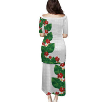 Hawaiian Taro Leaves-Hibiscus and Plumeria Family Matching Puletasi and Hawaiian Shirt Polynesian Art-Kakau Tattoo White LT03 - Polynesian Pride