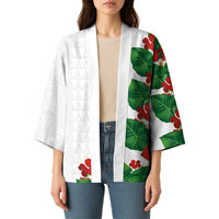 Hawaiian Taro Leaves-Hibiscus and Plumeria Kimono Polynesian Art-Kakau Tattoo White