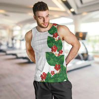 Hawaiian Taro Leaves-Hibiscus and Plumeria Men Tank Top Polynesian Art-Kakau Tattoo White