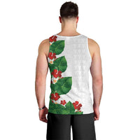 Hawaiian Taro Leaves-Hibiscus and Plumeria Men Tank Top Polynesian Art-Kakau Tattoo White