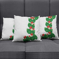Hawaiian Taro Leaves-Hibiscus and Plumeria Pillow Cover Polynesian Art-Kakau Tattoo White
