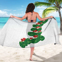Hawaiian Taro Leaves-Hibiscus and Plumeria Sarong Polynesian Art-Kakau Tattoo White