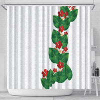 Hawaiian Taro Leaves-Hibiscus and Plumeria Shower Curtain Polynesian Art-Kakau Tattoo White