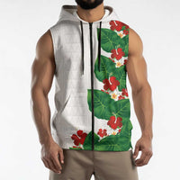 Hawaiian Taro Leaves-Hibiscus and Plumeria Sleeveless Zip Hoodie Polynesian Art-Kakau Tattoo White LT03 - Polynesian Pride