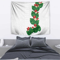 Hawaiian Taro Leaves-Hibiscus and Plumeria Tapestry Polynesian Art-Kakau Tattoo White