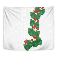 Hawaiian Taro Leaves-Hibiscus and Plumeria Tapestry Polynesian Art-Kakau Tattoo White