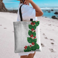 Hawaiian Taro Leaves-Hibiscus and Plumeria Tote Bag Polynesian Art-Kakau Tattoo White