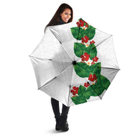 Hawaiian Taro Leaves-Hibiscus and Plumeria Umbrella Polynesian Art-Kakau Tattoo White