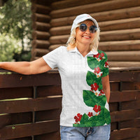 Hawaiian Taro Leaves-Hibiscus and Plumeria Women Polo Shirt Polynesian Art-Kakau Tattoo White LT03 - Polynesian Pride