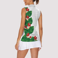 Hawaiian Taro Leaves-Hibiscus and Plumeria Women Sleeveless Polo Shirt Polynesian Art-Kakau Tattoo White LT03 - Polynesian Pride
