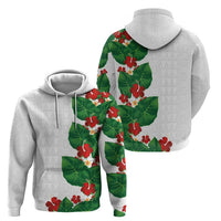 Hawaiian Taro Leaves-Hibiscus and Plumeria Zip Hoodie Polynesian Art-Kakau Tattoo White LT03 - Polynesian Pride