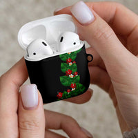 Hawaiian Taro Leaves-Hibiscus and Plumeria AirPods Case Polynesian Art-Kakau Tattoo Black
