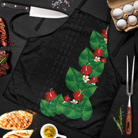 Hawaiian Taro Leaves-Hibiscus and Plumeria Apron Polynesian Art-Kakau Tattoo Black
