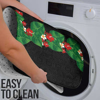 Hawaiian Taro Leaves-Hibiscus and Plumeria Bathroom Set Polynesian Art-Kakau Tattoo Black
