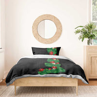 Hawaiian Taro Leaves-Hibiscus and Plumeria Bedding Set Polynesian Art-Kakau Tattoo Black