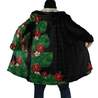 Hawaiian Taro Leaves-Hibiscus and Plumeria Cloak Polynesian Art-Kakau Tattoo Black