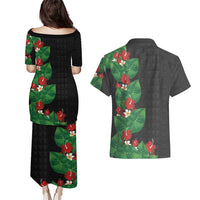 Hawaiian Taro Leaves-Hibiscus and Plumeria Couples Matching Puletasi and Hawaiian Shirt Polynesian Art-Kakau Tattoo Black LT03 - Polynesian Pride