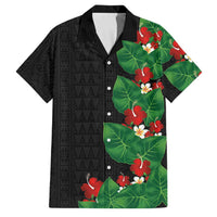Hawaiian Taro Leaves-Hibiscus and Plumeria Family Matching Off Shoulder Maxi Dress and Hawaiian Shirt Polynesian Art-Kakau Tattoo Black LT03 Dad's Shirt - Short Sleeve Black - Polynesian Pride