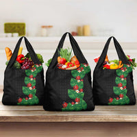 Hawaiian Taro Leaves-Hibiscus and Plumeria Grocery Bag Polynesian Art-Kakau Tattoo Black LT03 3-pack One Size Black - Polynesian Pride