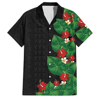 Hawaiian Taro Leaves-Hibiscus and Plumeria Hawaiian Shirt Polynesian Art-Kakau Tattoo Black LT03 Black - Polynesian Pride