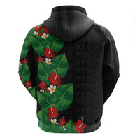 Hawaiian Taro Leaves-Hibiscus and Plumeria Hoodie Polynesian Art-Kakau Tattoo Black LT03 - Polynesian Pride