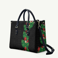 Hawaiian Taro Leaves-Hibiscus and Plumeria Leather Bag Polynesian Art-Kakau Tattoo Black LT03 Black - Polynesian Pride
