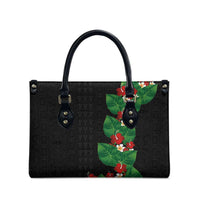 Hawaiian Taro Leaves-Hibiscus and Plumeria Leather Bag Polynesian Art-Kakau Tattoo Black LT03 - Polynesian Pride