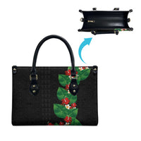 Hawaiian Taro Leaves-Hibiscus and Plumeria Leather Bag Polynesian Art-Kakau Tattoo Black LT03 - Polynesian Pride