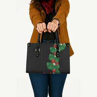 Hawaiian Taro Leaves-Hibiscus and Plumeria Leather Bag Polynesian Art-Kakau Tattoo Black LT03 - Polynesian Pride