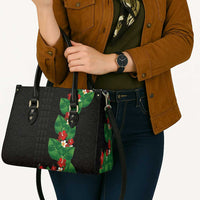 Hawaiian Taro Leaves-Hibiscus and Plumeria Leather Bag Polynesian Art-Kakau Tattoo Black LT03 - Polynesian Pride