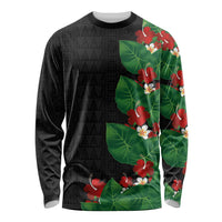 Hawaiian Taro Leaves-Hibiscus and Plumeria Long Sleeve Shirt Polynesian Art-Kakau Tattoo Black LT03 Unisex Black - Polynesian Pride