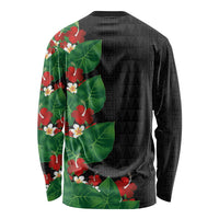 Hawaiian Taro Leaves-Hibiscus and Plumeria Long Sleeve Shirt Polynesian Art-Kakau Tattoo Black LT03 - Polynesian Pride