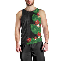 Hawaiian Taro Leaves-Hibiscus and Plumeria Men Tank Top Polynesian Art-Kakau Tattoo Black
