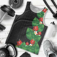 Hawaiian Taro Leaves-Hibiscus and Plumeria Men Tank Top Polynesian Art-Kakau Tattoo Black