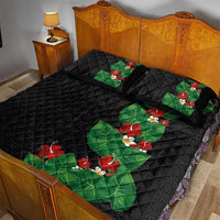 Hawaiian Taro Leaves-Hibiscus and Plumeria Quilt Bed Set Polynesian Art-Kakau Tattoo Black