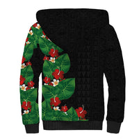 Hawaiian Taro Leaves-Hibiscus and Plumeria Sherpa Hoodie Polynesian Art-Kakau Tattoo Black LT03 - Polynesian Pride